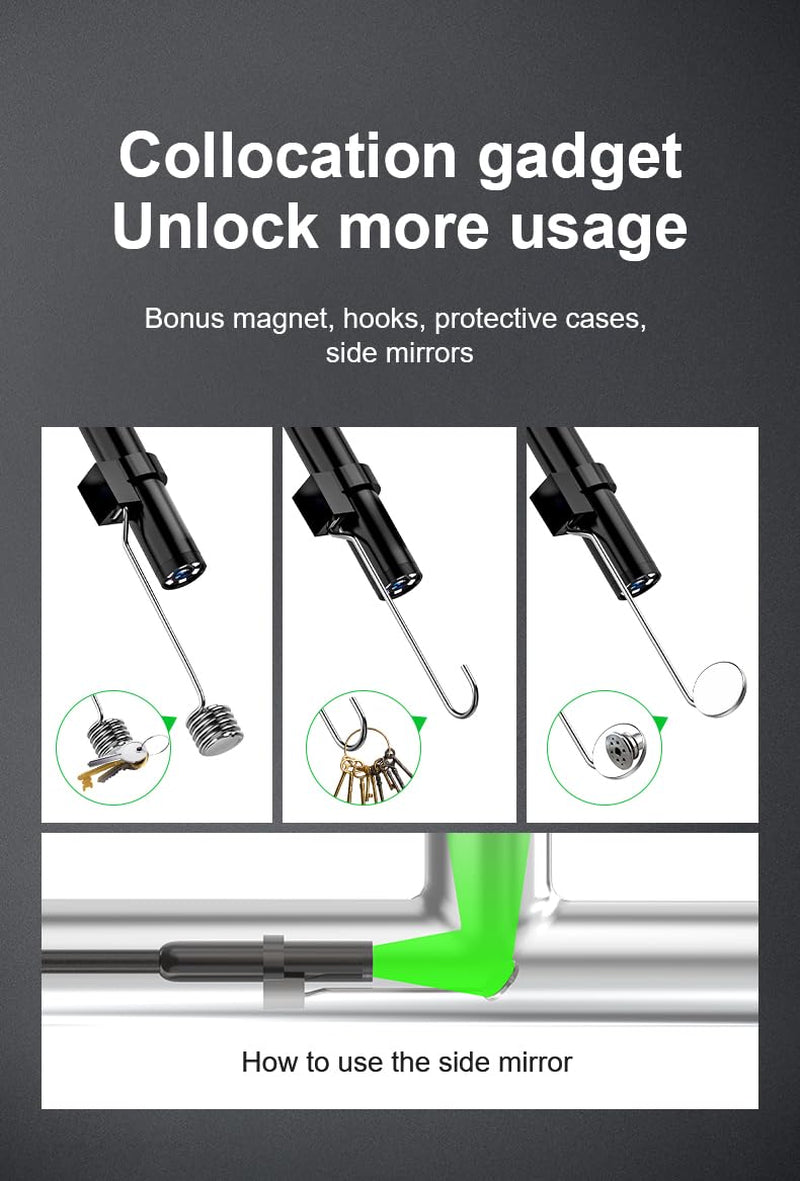 1920P HD 9.84FT Endoscope Camera with Light, Borescope with 8 Adjustable LED Lights, USB Type C, Inspection Camera with Semi-Rigid Snake Cable for Android and Ios Smartphones, Iphone, Ipad.