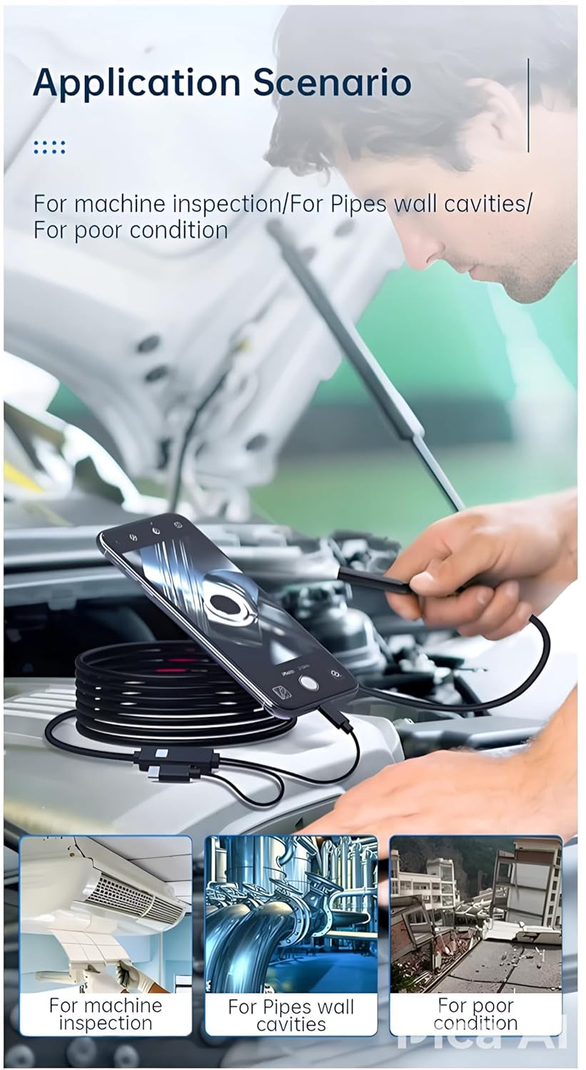 1920P HD 9.84FT Endoscope Camera with Light, Borescope with 8 Adjustable LED Lights, USB Type C, Inspection Camera with Semi-Rigid Snake Cable for Android and Ios Smartphones, Iphone, Ipad.