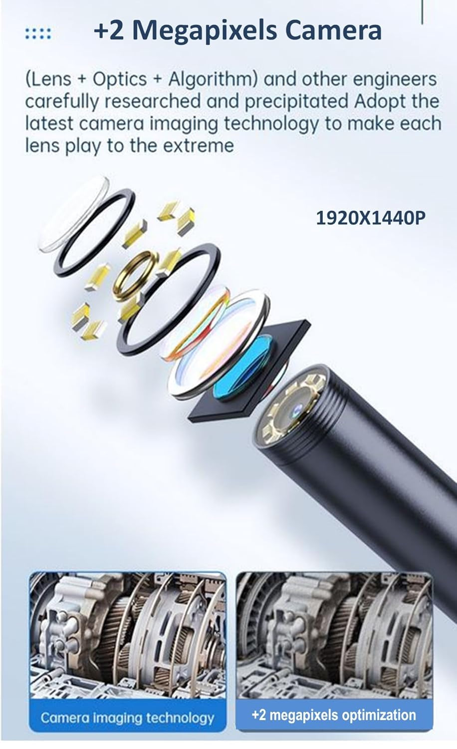 1920P HD 9.84FT Endoscope Camera with Light, Borescope with 8 Adjustable LED Lights, USB Type C, Inspection Camera with Semi-Rigid Snake Cable for Android and Ios Smartphones, Iphone, Ipad.