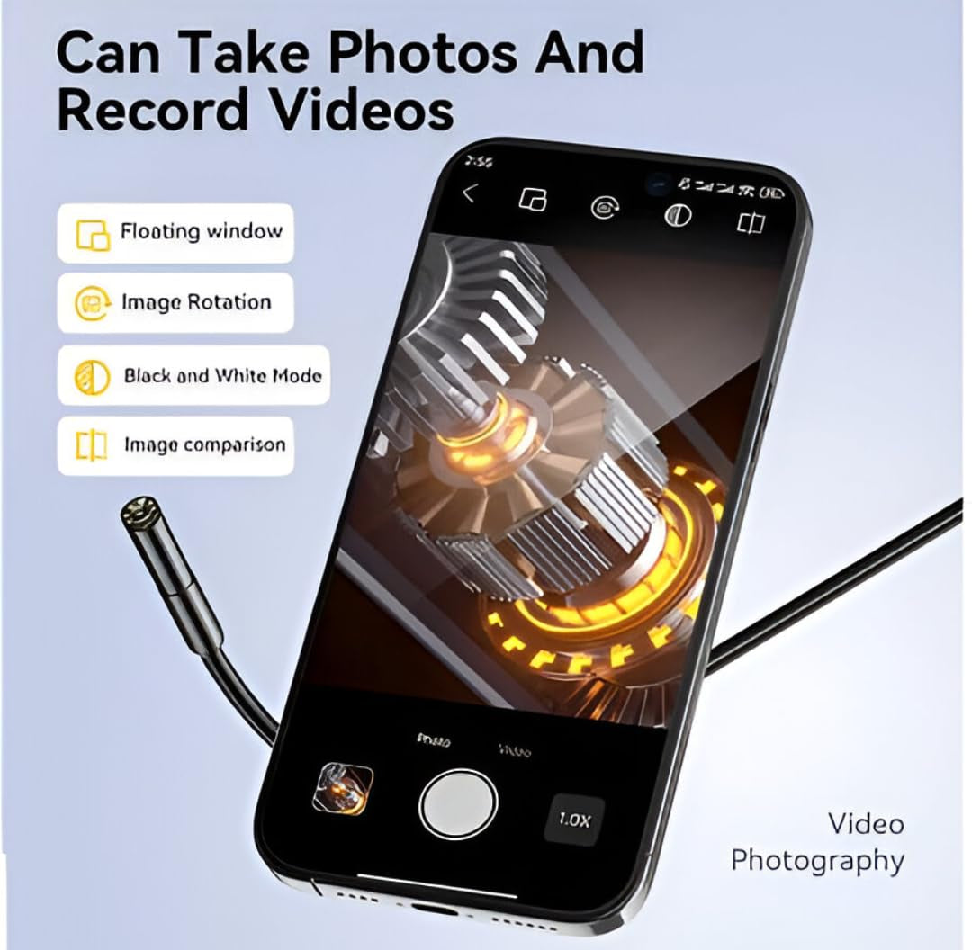 1920P HD 9.84FT Endoscope Camera with Light, Borescope with 8 Adjustable LED Lights, USB Type C, Inspection Camera with Semi-Rigid Snake Cable for Android and Ios Smartphones, Iphone, Ipad.