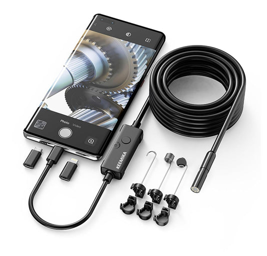 1920P HD 9.84FT Endoscope Camera with Light, Borescope with 8 Adjustable LED Lights, USB Type C, Inspection Camera with Semi-Rigid Snake Cable for Android and Ios Smartphones, Iphone, Ipad.