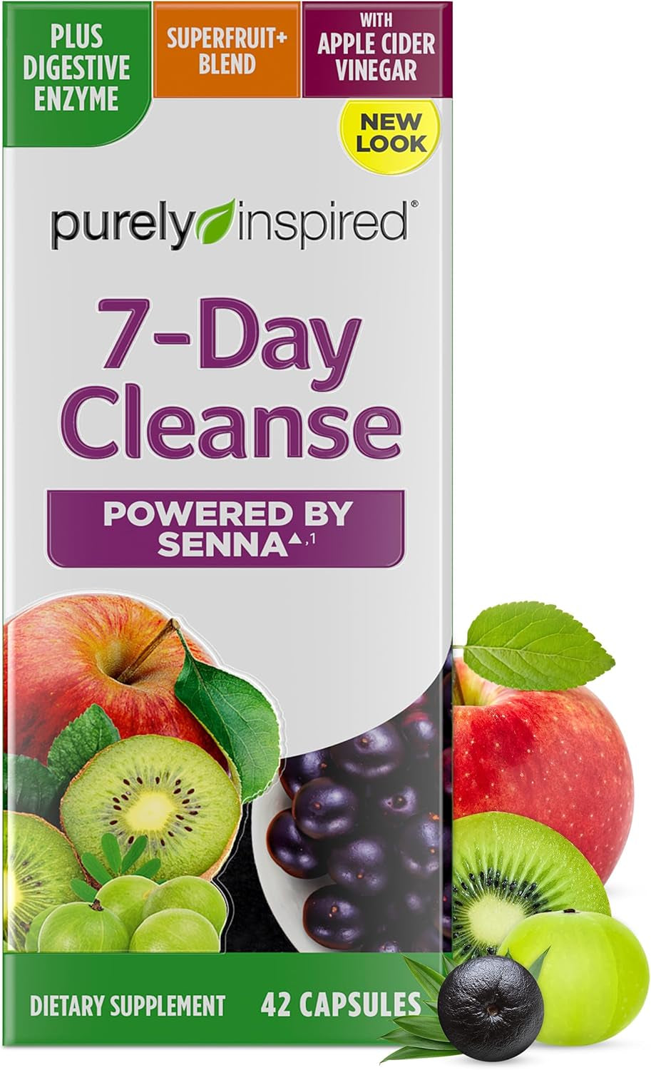 7-Day Detox Cleanse - Whole Body Cleanse & Detox Pills for Women & Men, Powered with Senna Leaf, Vitamin C, Apple Cider Vinegar, Digestive Enzymes & Probiotics - 42 Acai Berry Capsules